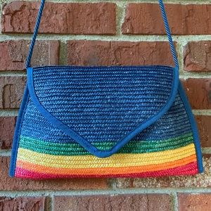 •Vintage• Liz Claiborne Straw Rainbow Crossbody